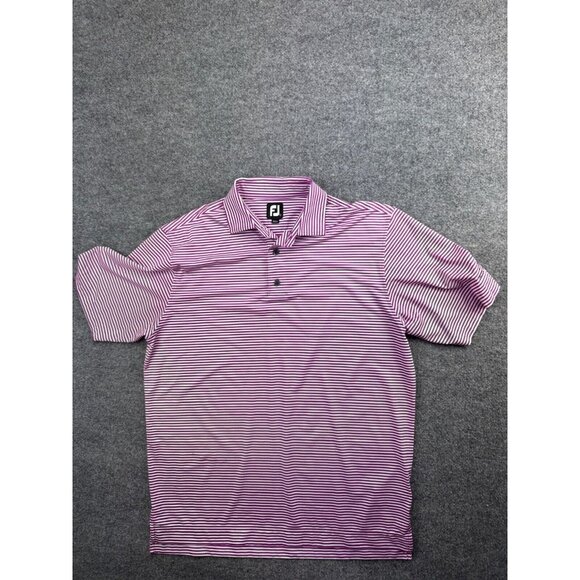 FootJoy Polo Shirt Men's Large Purple White Stripe Short Sleeve Button Collared - Picture 1 of 6